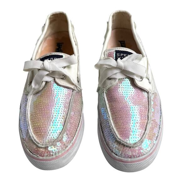 Pre Loved Sperry Top-Sider Bahama BOAT SHOES Women's 9.5M Sequin Iridescent Pink - Picture 3 of 9